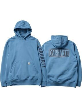 Carhartt Light Blue Pullover Hoodie with Sleeve Logo